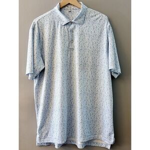 Peter Millar Summer Comfort Golf Polo Large Blue White Baseball Print  Sports